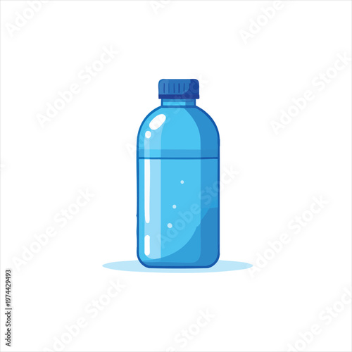 vector Blue Plastic Water Bottle with Bubbles and Cap