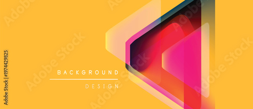 Abstract geometric design. Vibrant colors blend, creating dynamic visual effect. Yellow backdrop emphasizes central shape. Modern, stylish presentation.