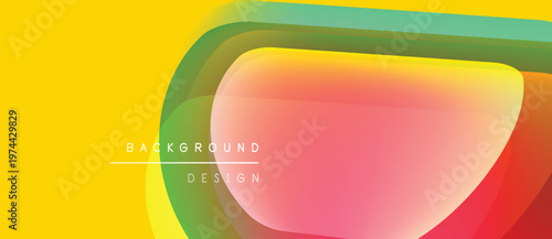 Abstract colorful layers create dynamic visual effect. Yellow backdrop highlights flowing shapes, modern design elements.