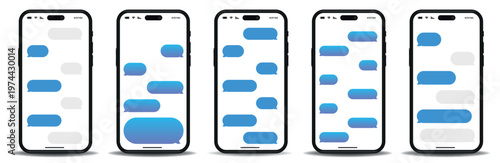 Smartphone chat interface with colorful messages on screen modern communication technology illustration