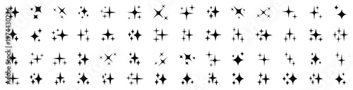 Various black star silhouettes set decorative stars in vector illustration