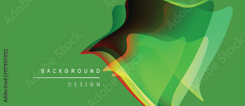 Abstract green background. Overlapping shapes create dynamic visual effect. Modern design elements present smooth gradients.