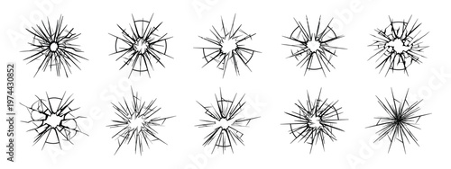 Abstract black and white broken glass shards, shattered elements, vector silhouette designs