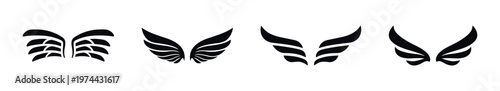 Set of black and white angel wing silhouettes, iconic wing illustrations, flat vector elements