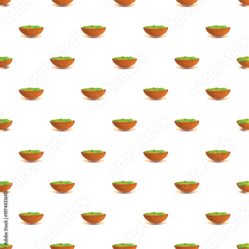 Repeating bowls of fresh green avocado guacamole dip creating a food background