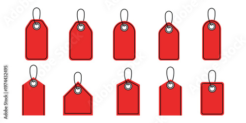 A collection of vibrant red price tags arranged in rows presenting a clean silhouette high quality