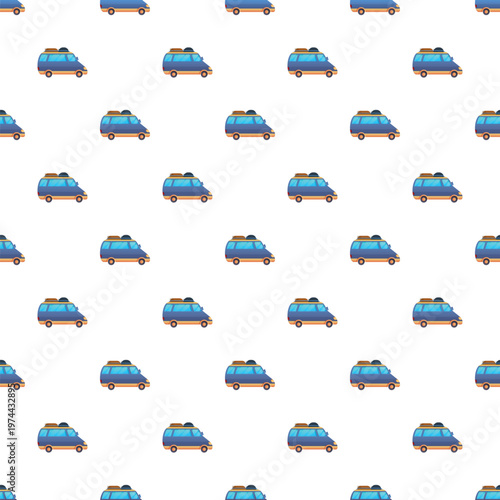 Seamless pattern of blue camper vans ready for a road trip adventure