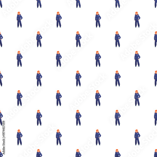 Young woman standing in pajamas repeated as a seamless vector pattern background