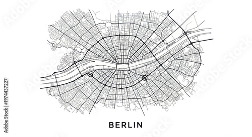 Detailed Berlin City Map with Sprawling Streets and River.