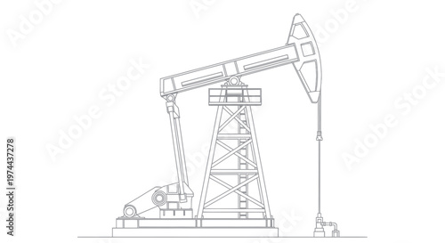 Oil Pump Jack Drawing Industrial Equipment for Energy Extraction.