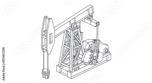 Oil Pump Jack Line Art Drawing Illustration.