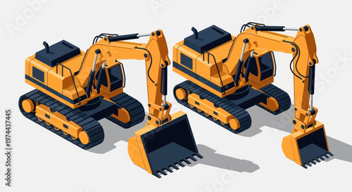 Two Yellow Excavators Ready for Construction Work.
