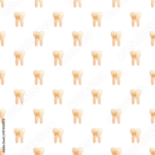 Teeth with plaster bandages creating a repetitive design for dental health concepts