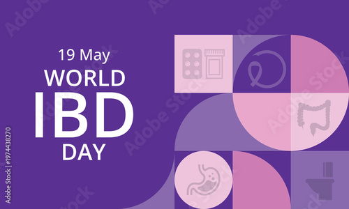 World IBD day, Inflammatory bowel disease day is observed every year on 19 May to raise awareness of Crohn's disease and ulcerative colitis. Vector illustration