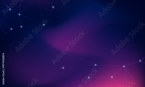 Abstract dark blue and purple background with glowing network lines and dots representing digital connectivity for technology and business.
