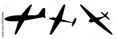 Glider set with black silhouette on white background featuring flight, aerodynamics, outdoor recreation with aviation and sports