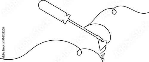 Screwdriver with screw sign icon continuous one line drawing on white background minimal mechanical service symbol outline vector illustration