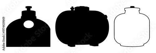 Oxygen tanks set with black silhouette on white background featuring oxygen, medical, health with equipment and tank graphics
