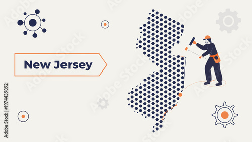 Construction worker building New Jersey map