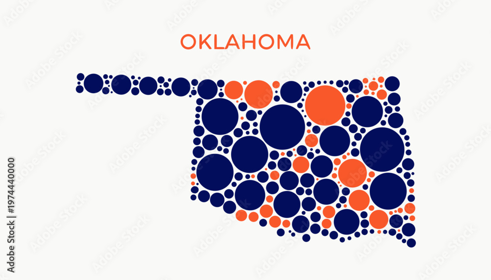 Obraz premium Oklahoma Map with Blue and Orange Dots