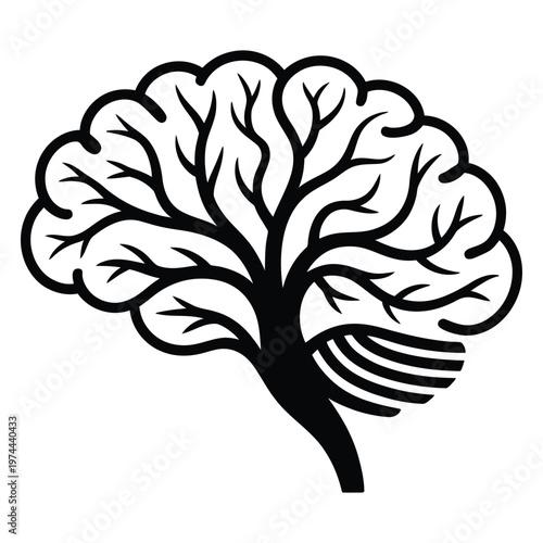 A creatively designed brain shaped like a tree with intricate branches a striking silhouette