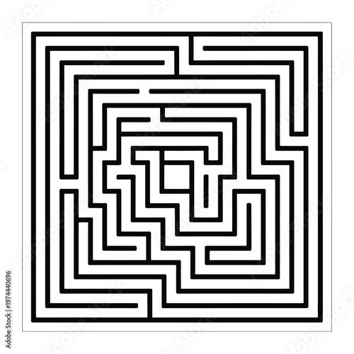 Intricate black lines form a complex square maze design a striking visual silhouette