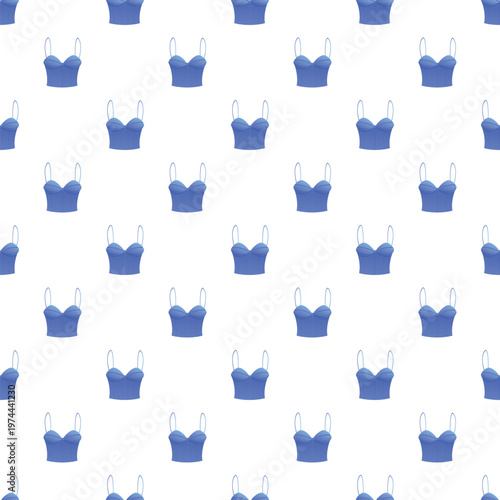 Blue bustier tops arranged in a repeating seamless pattern on a white background