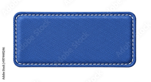 Принти на полотні Blue denim patch with white stitching on transparent background.