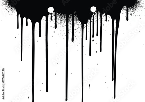 Black Ink Drips. Paint Splatter. Grunge Texture. Graphic Element.