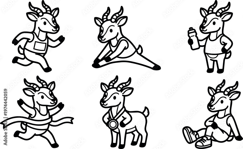 Obraz premium Goat characters exercising running winning and stretching
