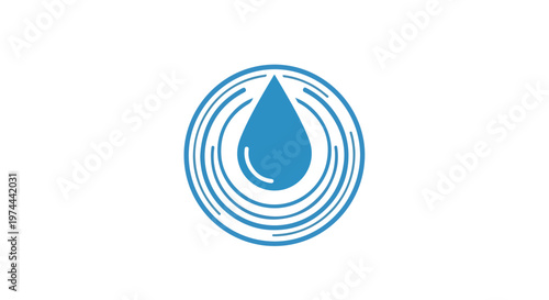 Abstract blue water drop icon with concentric ripples symbolizing purity and freshness on a clean white background