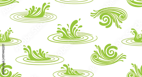 Green Water Splash Seamless Pattern Background. Abstract Water Pattern. Liquid Swirls Pattern. Organic Design.