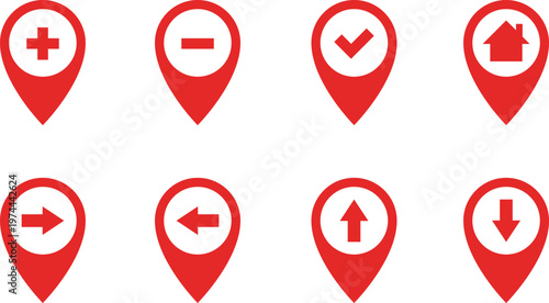 Map markers, checkboxes, and location icons collection. Map pin icons isolated on transparent background. Pushpin flag navigation vector
