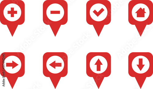 Map markers, checkboxes, and location icons collection. Map pin icons isolated on transparent background. Pushpin flag navigation vector