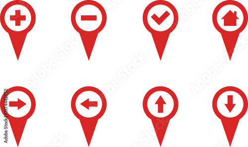 Map markers, checkboxes, and location icons collection. Map pin icons isolated on transparent background. Pushpin flag navigation vector