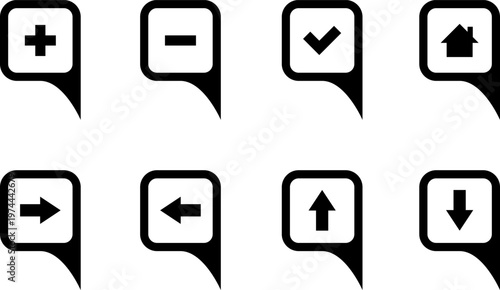 Map markers, checkboxes, and location icons collection. Map pin icons isolated on transparent background. Pushpin flag navigation vector