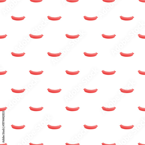 Cartoon frankfurter sausages arranging in a repeating seamless pattern