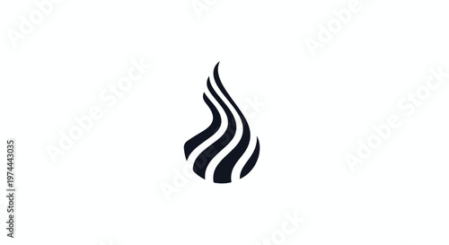 Abstract black flame shape with flowing lines on a white background, representing fire or energy