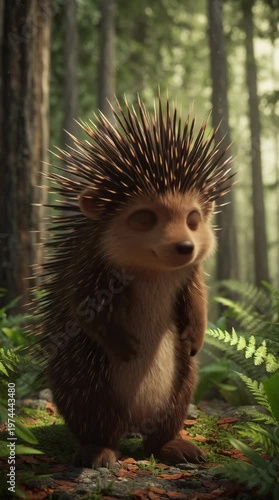Playful hedgehog adventures in a lush forest animated characters whimsical environment