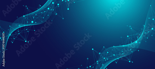 Modern digital technology background design with molecular plexus lines and dots. Futuristic network connection. Data flow. Abstract mesh, big data technology, AI, science, cyberspace.