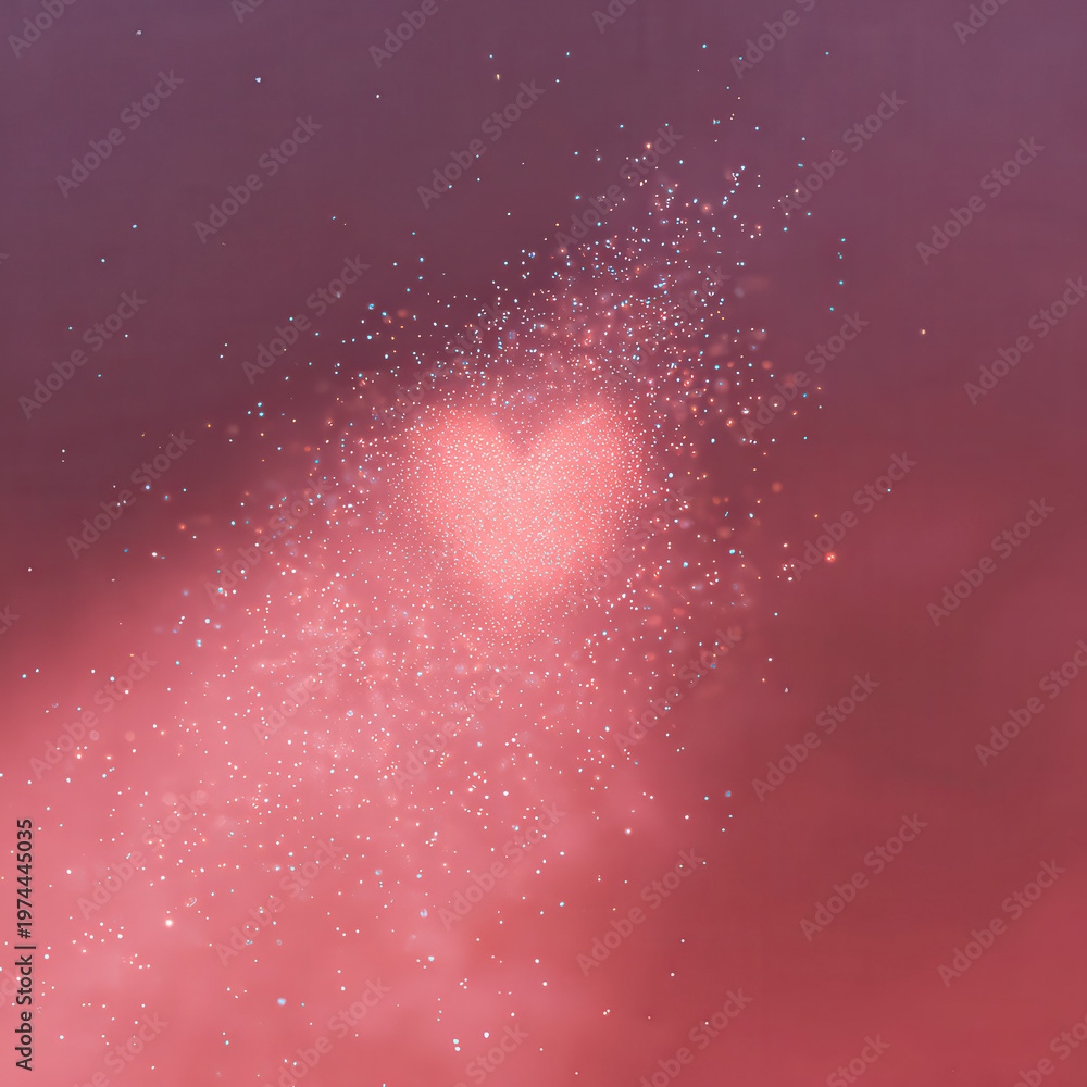 Fototapeta premium Ethereal heart shape illuminated by shimmering glitter particles against a soft pink backdrop