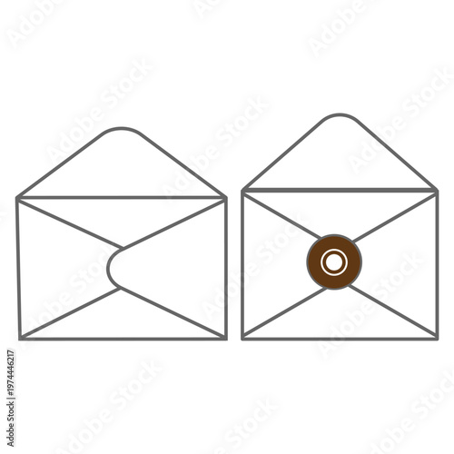 Open envelope icons. Mail stationery symbols. Two Vector items set. White background contour.