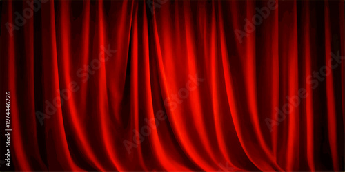 A Rich Red Curtain Draped: Illustrating a luxurious and dramatic atmosphere with a close-up of a richly draped red curtain.