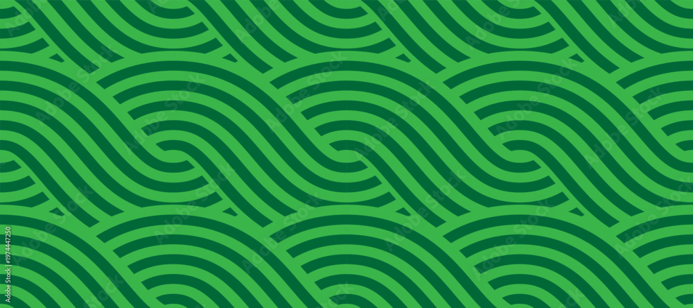 Fototapeta premium Organic vineyard seamless background. Green wavy grape‑field lines, eco farm striped landscape texture, natural agriculture botanical vector design for rustic decor, labels and packaging