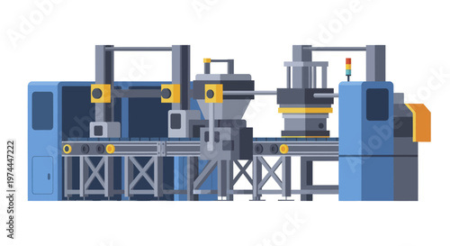 Automated Industrial Production Line with Robotic Machinery.