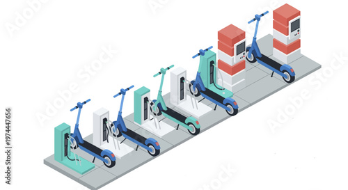 Electric Scooters Charging Station Isometric View.