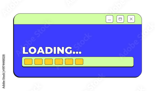 Loading bar process neo brutalism pop-up UI window. System progress status. Data processing indicator. Loader panel. Isolated user interface element in neubrutalism style. Retro Y2K UX design