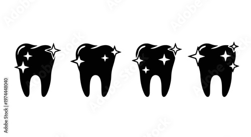 Vector illustration of set of clean teeth icons with sparkle effect on a transparent background