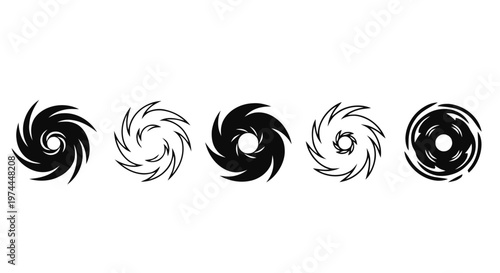 Vector illustration of set of hurricane and cyclone icons, weather symbols on a transparent background