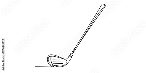 A single continuous line drawing illustration of a golf club set against a plain white background. Vector, illustration